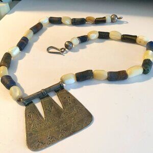 VINTAGE BRASS PENDANT GEMSTONE NECKLACES